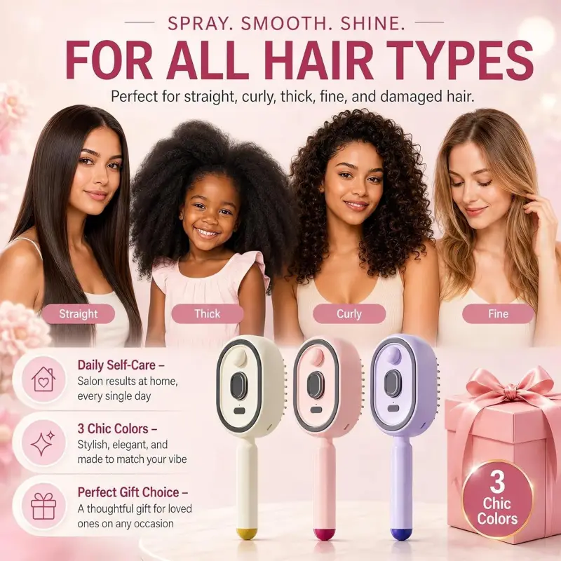 Portable cordless electric mist detangling comb